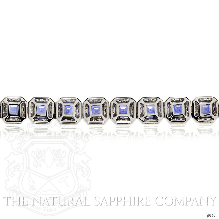 14.19 Ct.Tw. Blue Sapphire and Natural Diamond Pave Bracelet, 18K White Gold