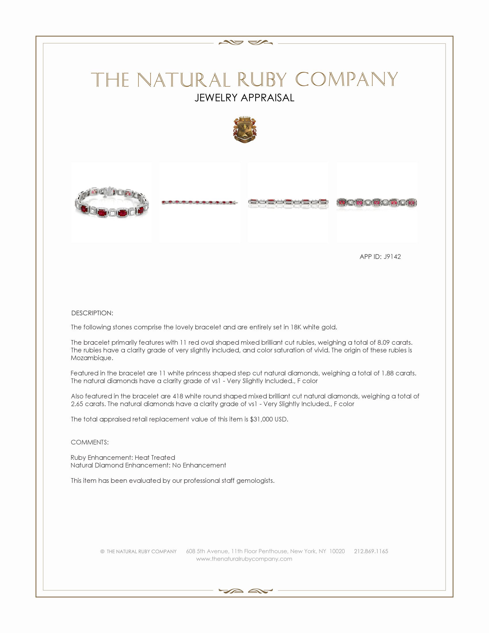8.09 Ct.Tw. Ruby and Natural Diamond Accent Stones Bracelet, 18K White Gold