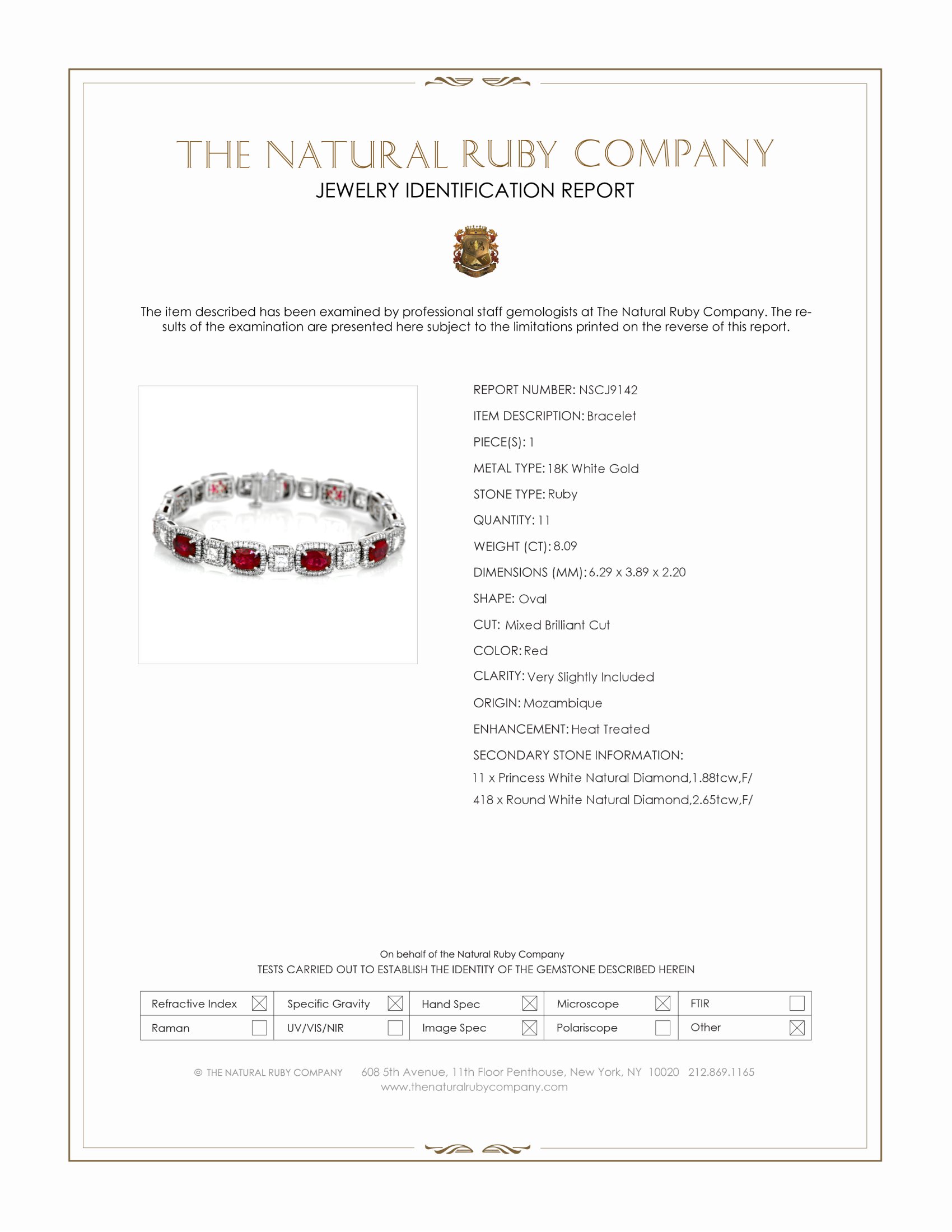 8.09 Ct.Tw. Ruby and Natural Diamond Accent Stones Bracelet, 18K White Gold