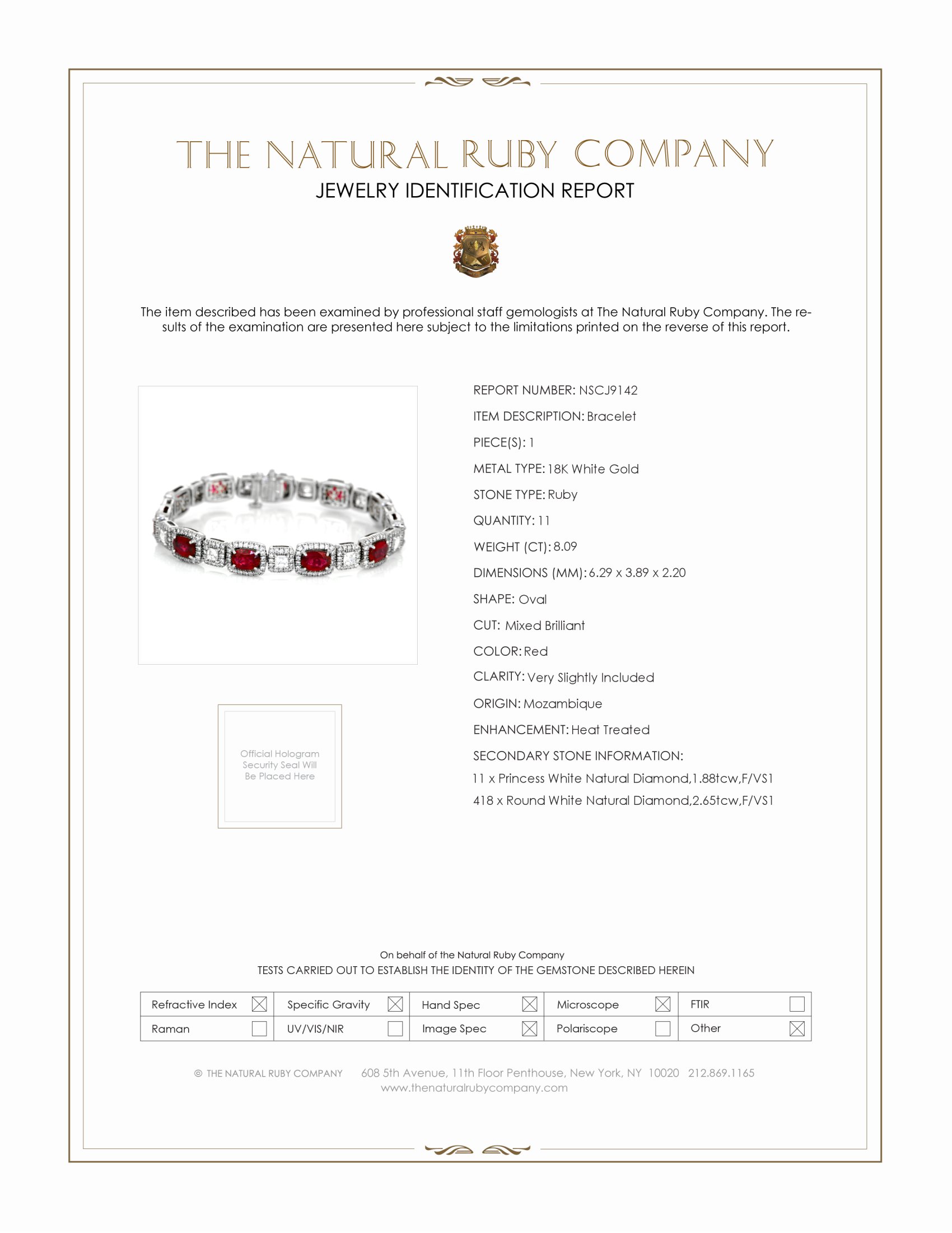 8.09 Ct.Tw. Ruby Natural Diamond Accent Stones Bracelet, 18K White Gold