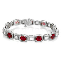 8.09 Ct.Tw. Ruby Natural Diamond Accent Stones Bracelet, 18K White Gold Video