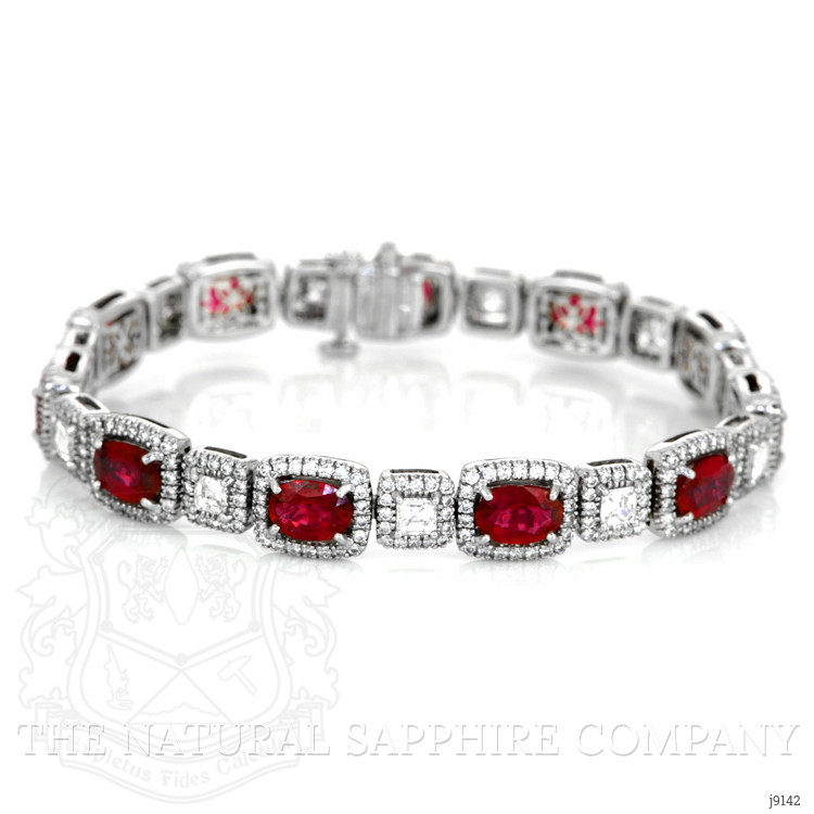 8.09 Ct.Tw. Ruby Natural Diamond Accent Stones Bracelet, 18K White Gold