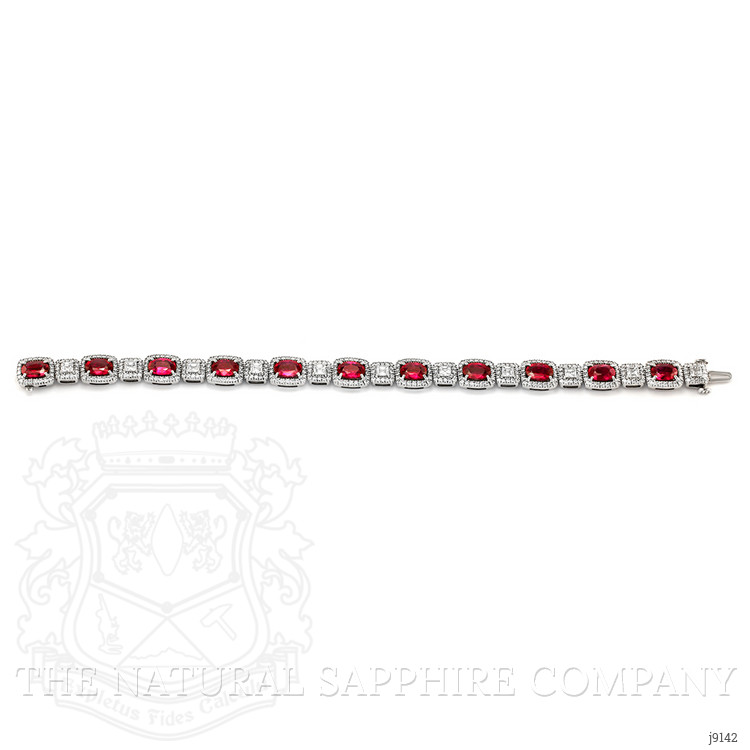 8.09 Ct.Tw. Ruby Natural Diamond Accent Stones Bracelet, 18K White Gold