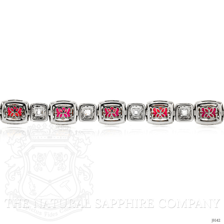 8.09 Ct.Tw. Ruby Natural Diamond Accent Stones Bracelet, 18K White Gold