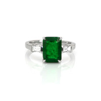 2.10 Ct. Emerald Natural Diamond Three Stone Ring, 18K White Gold Video