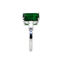 2.10 Ct. Emerald Natural Diamond Three Stone Ring, 18K White Gold Image