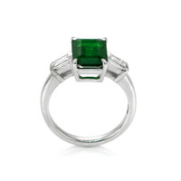2.10 Ct. Emerald Natural Diamond Three Stone Ring, 18K White Gold Image