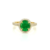 1.27 Ct. Emerald and Natural Diamond Pave Ring, 14K Yellow Gold Video