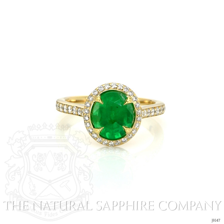 1.27 Ct. Emerald and Natural Diamond Pave Ring, 14K Yellow Gold