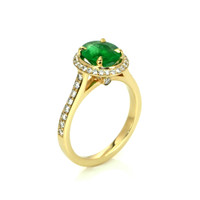 1.27 Ct. Emerald and Natural Diamond Pave Ring, 14K Yellow Gold Image