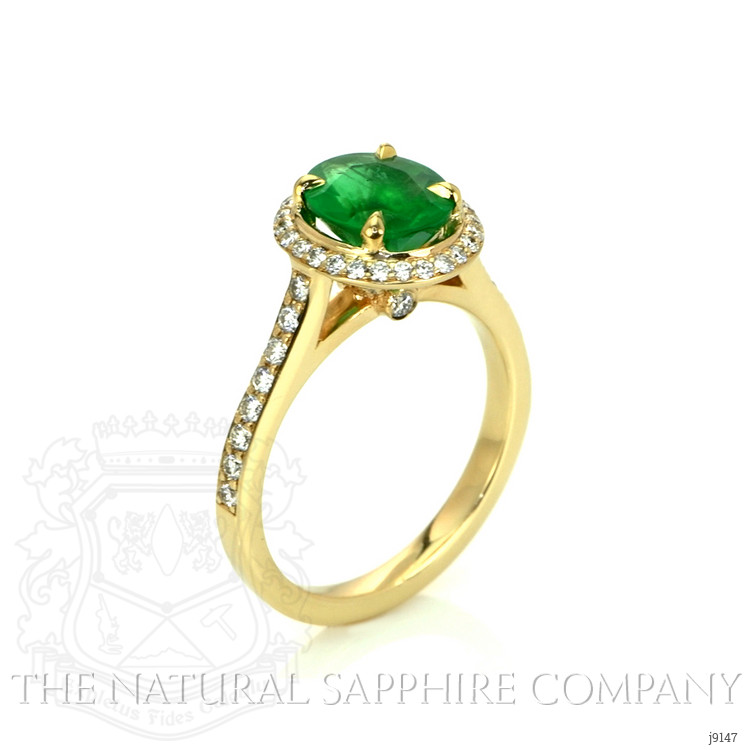 1.27 Ct. Emerald and Natural Diamond Pave Ring, 14K Yellow Gold