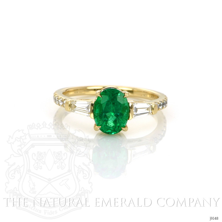 1.30 Ct. Emerald Natural Diamond Three Stone Ring, 14K Yellow Gold