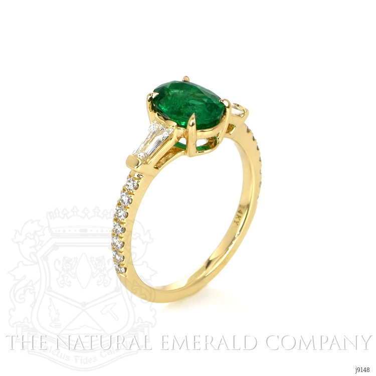 1.30 Ct. Emerald Natural Diamond Three Stone Ring, 14K Yellow Gold