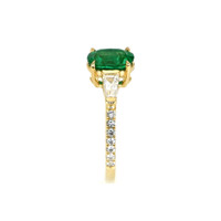 1.30 Ct. Emerald Natural Diamond Three Stone Ring, 14K Yellow Gold Image