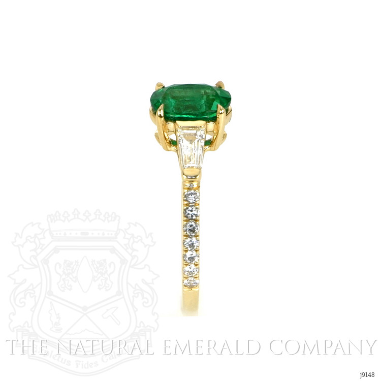 1.30 Ct. Emerald Natural Diamond Three Stone Ring, 14K Yellow Gold