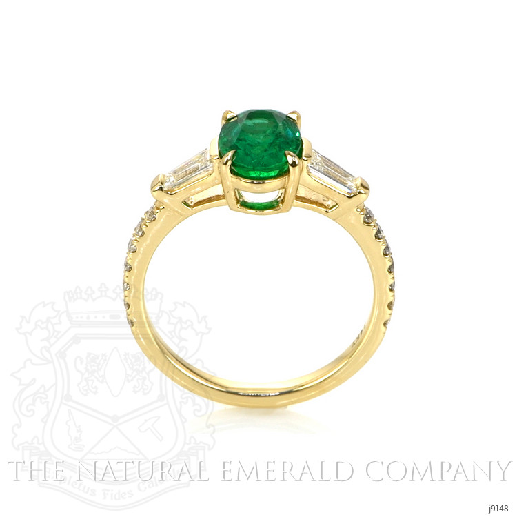 1.30 Ct. Emerald Natural Diamond Three Stone Ring, 14K Yellow Gold