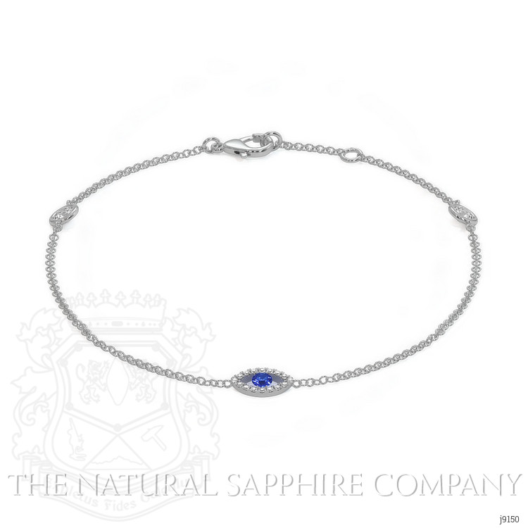 0.09 Ct.Tw. Blue Sapphire and Natural Diamond Pave Bracelet, 14K White Gold