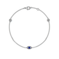 0.09 Ct.Tw. Blue Sapphire and Natural Diamond Pave Bracelet, 14K White Gold Image