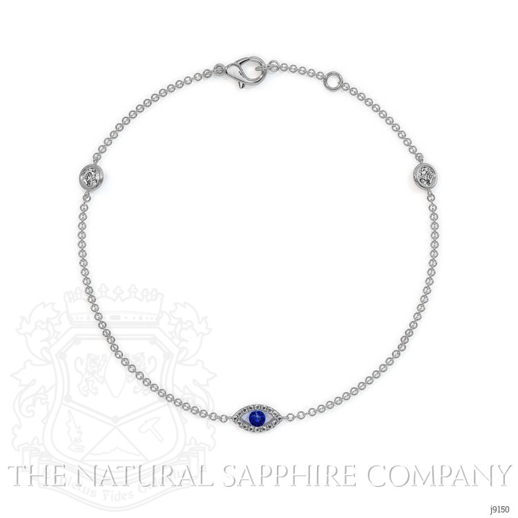 0.09 Ct.Tw. Blue Sapphire and Natural Diamond Pave Bracelet, 14K White Gold