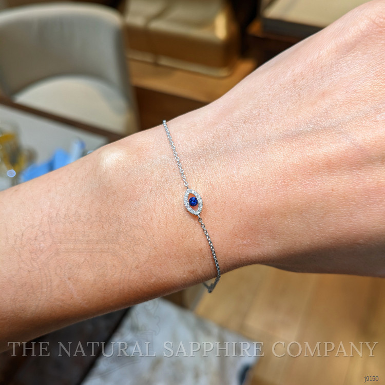 0.09 Ct.Tw. Blue Sapphire and Natural Diamond Pave Bracelet, 14K White Gold