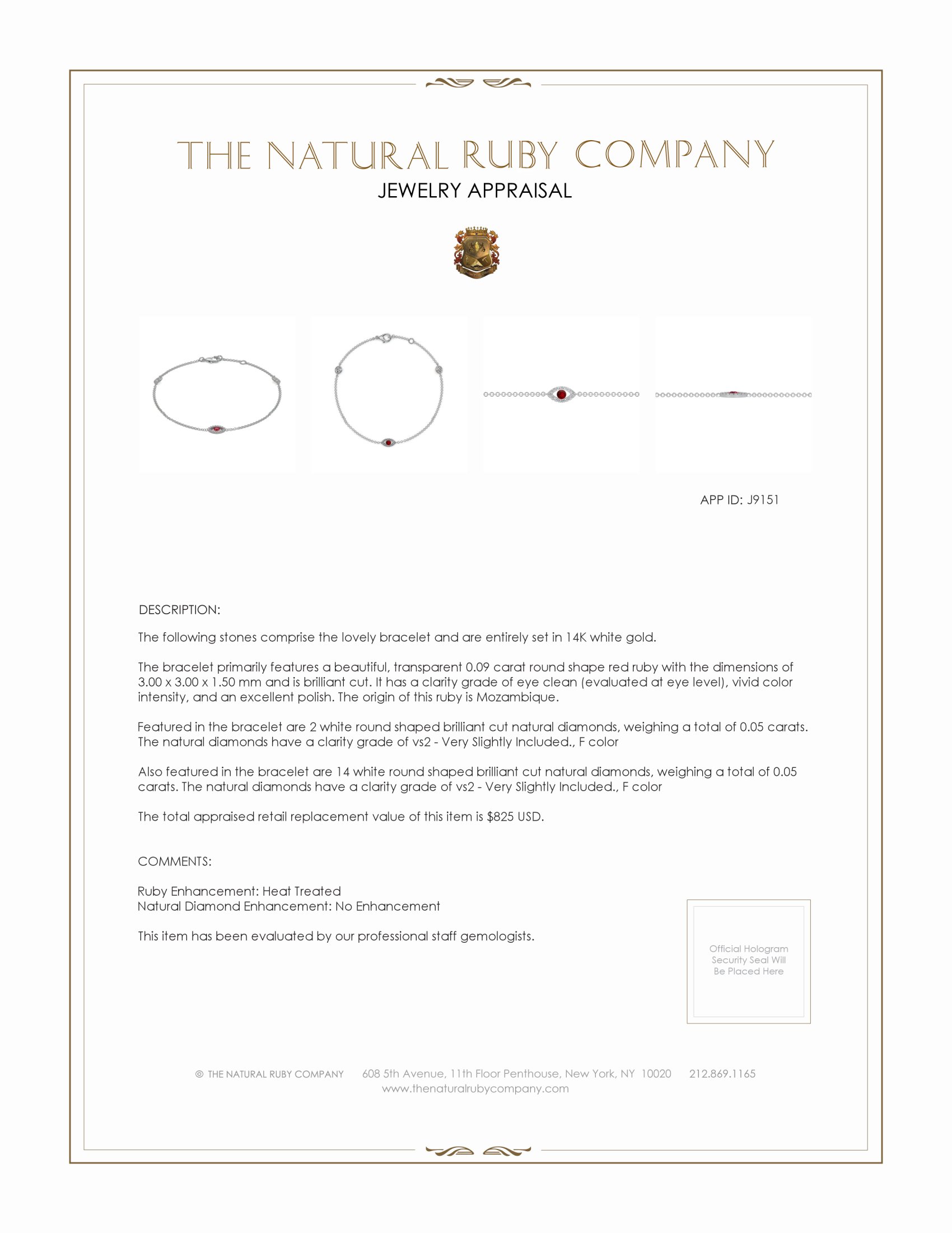 0.09 Ct.Tw. Ruby and Natural Diamond Pave Bracelet, 14K White Gold