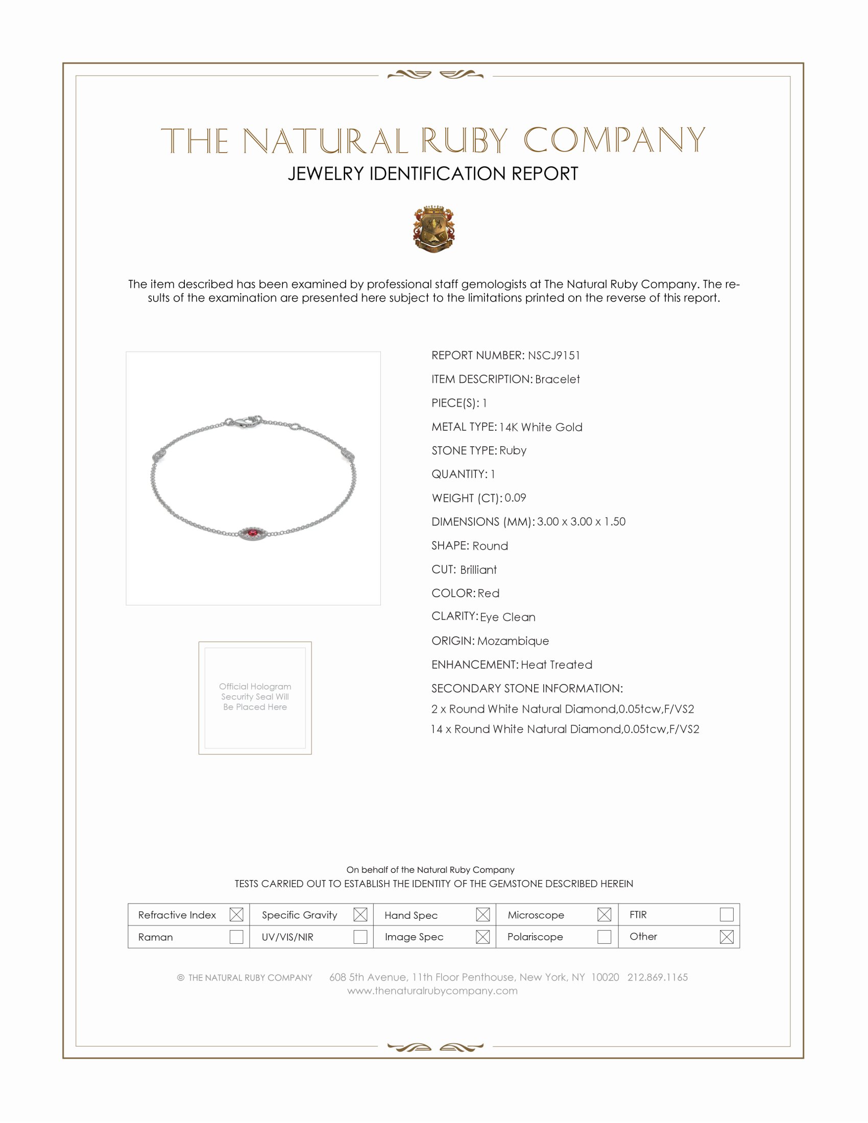 0.09 Ct.Tw. Ruby and Natural Diamond Pave Bracelet, 14K White Gold