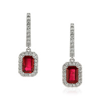 1.15 Ct.Tw. Ruby Natural Diamond Halo Earrings, 14K White Gold Video