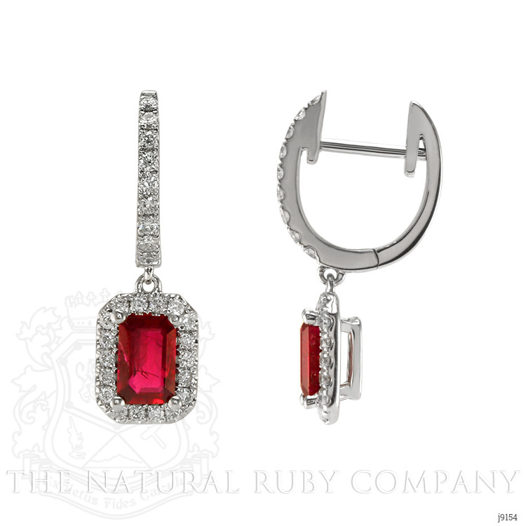 1.15 Ct.Tw. Ruby Natural Diamond Halo Earrings, 14K White Gold