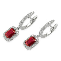 1.15 Ct.Tw. Ruby Natural Diamond Halo Earrings, 14K White Gold Image