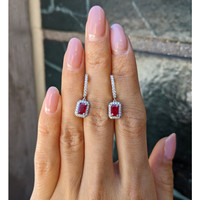 1.15 Ct.Tw.Total Carat Weight Ruby and Natural Diamond Halo Earrings, 14K White Gold Life Style