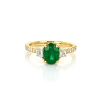 1.31 Ct. Emerald Natural Diamond Three Stone Ring, 18K Yellow Gold Video