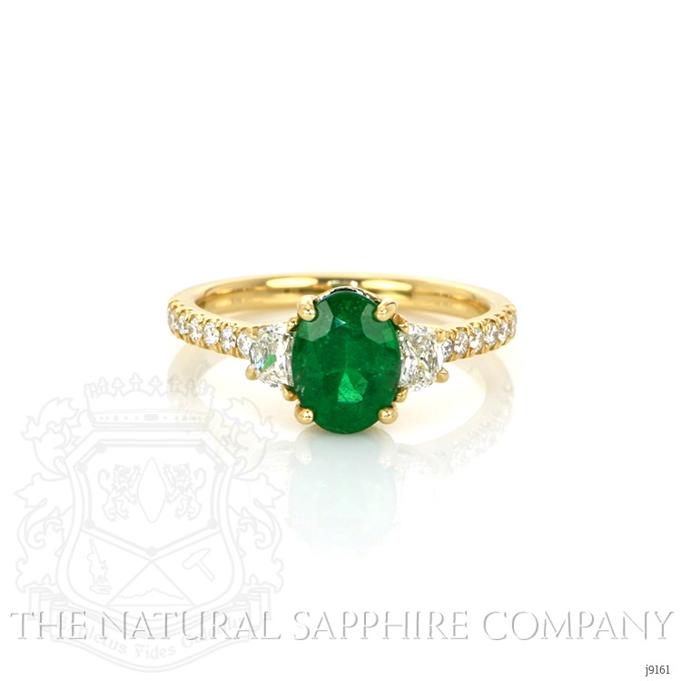 1.31 Ct. Emerald Natural Diamond Three Stone Ring, 18K Yellow Gold