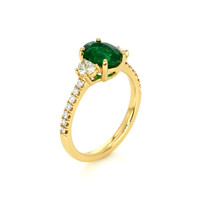 1.31 Ct. Emerald Natural Diamond Three Stone Ring, 18K Yellow Gold Image
