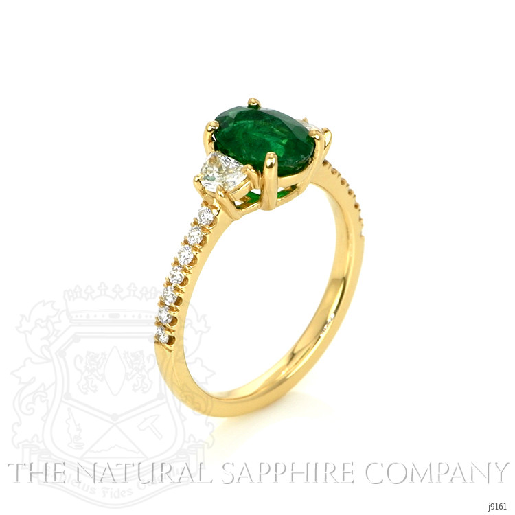 1.31 Ct. Emerald Natural Diamond Three Stone Ring, 18K Yellow Gold
