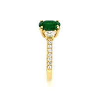 1.31 Ct. Emerald Natural Diamond Three Stone Ring, 18K Yellow Gold Image
