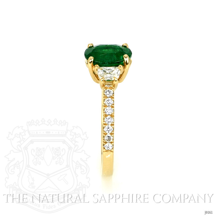 1.31 Ct. Emerald Natural Diamond Three Stone Ring, 18K Yellow Gold