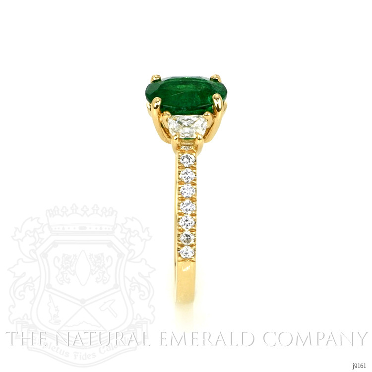 1.31 Ct. Emerald Natural Diamond Three Stone Ring, 18K Yellow Gold