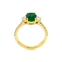 1.31 Ct. Emerald Natural Diamond Three Stone Ring, 18K Yellow Gold Image
