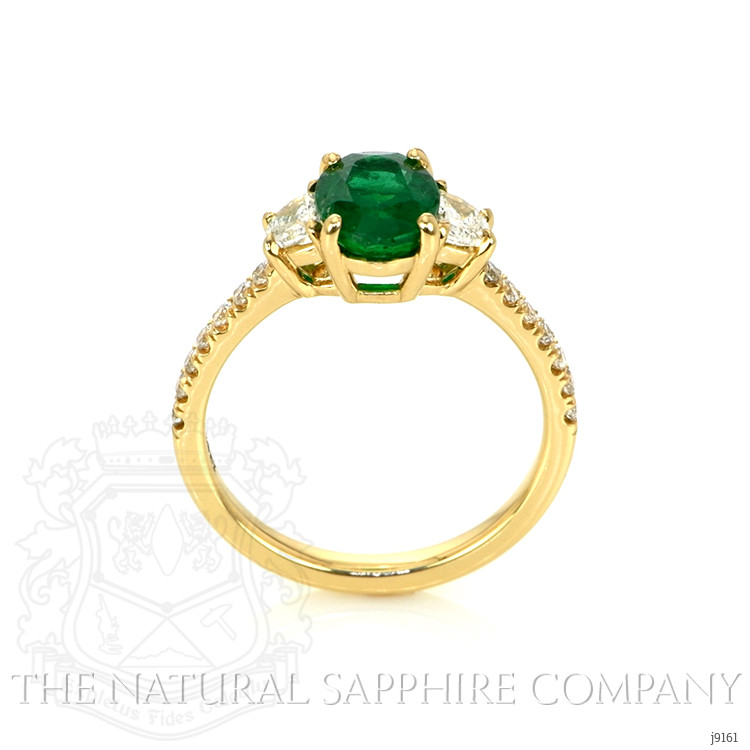 1.31 Ct. Emerald Natural Diamond Three Stone Ring, 18K Yellow Gold