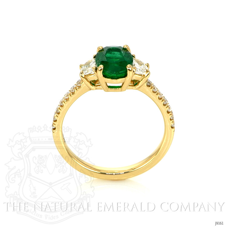 1.31 Ct. Emerald Natural Diamond Three Stone Ring, 18K Yellow Gold