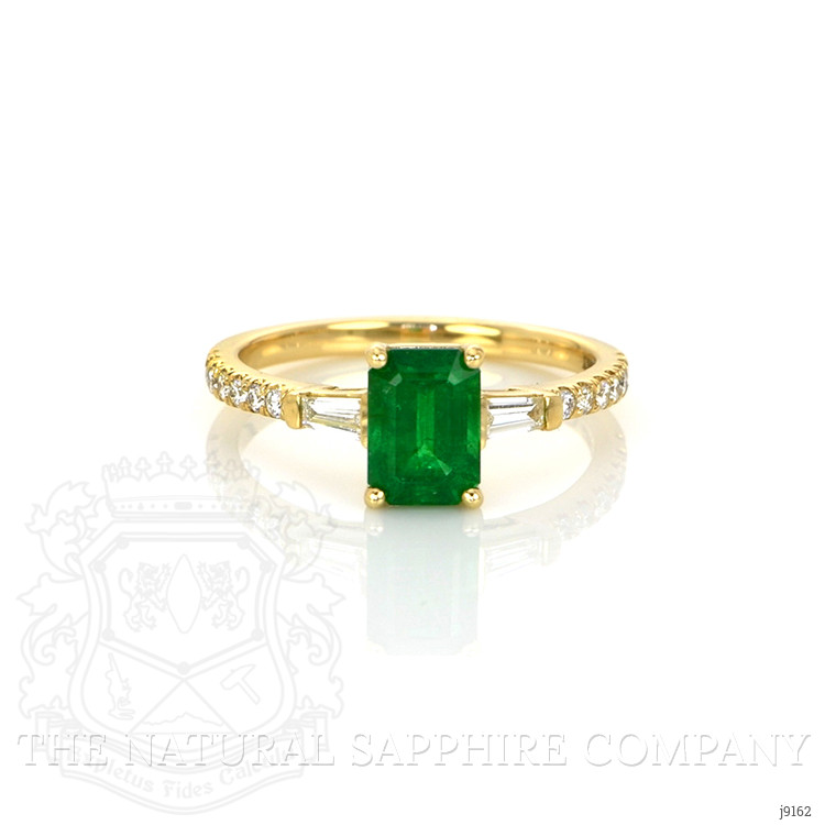 1.05 Ct. Emerald Natural Diamond Three Stone Ring, 18K Yellow Gold