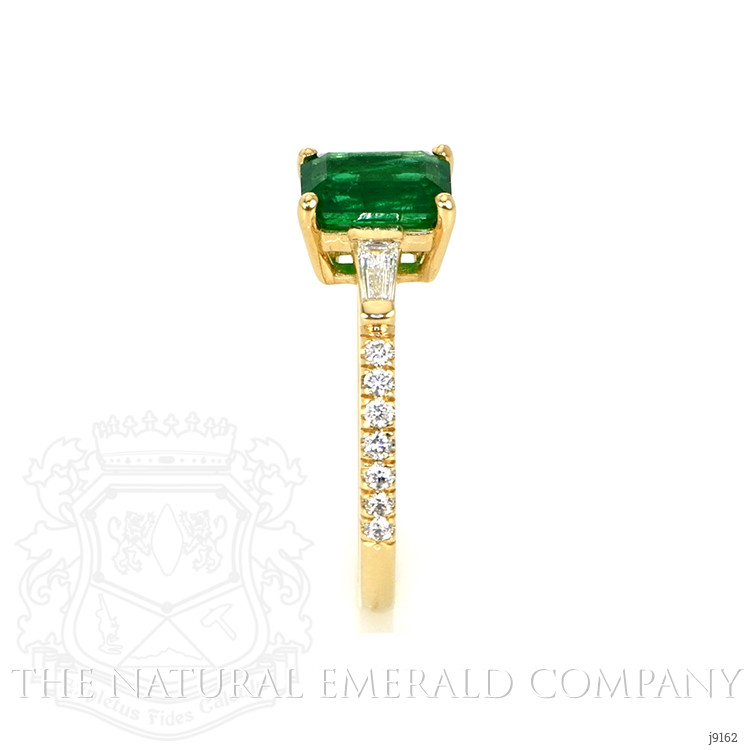 1.05 Ct. Emerald Natural Diamond Three Stone Ring, 18K Yellow Gold