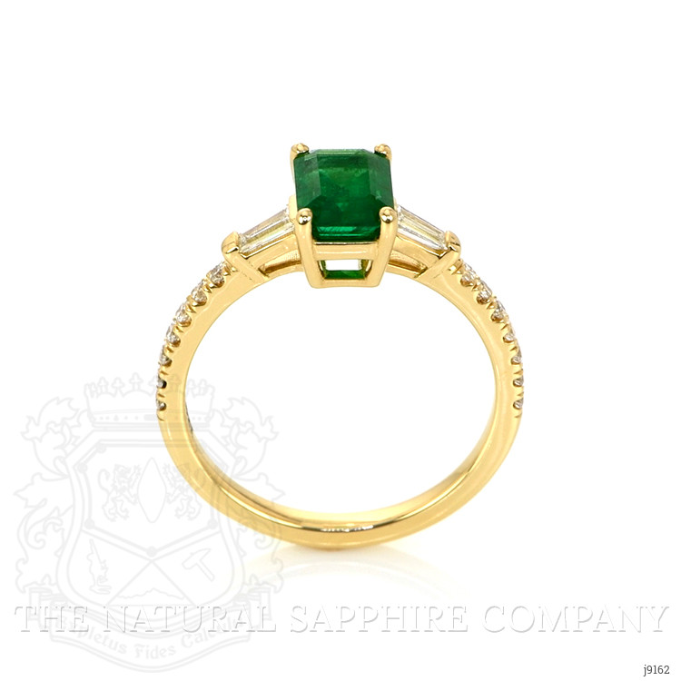 1.05 Ct. Emerald Natural Diamond Three Stone Ring, 18K Yellow Gold