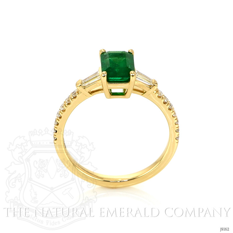 1.05 Ct. Emerald Natural Diamond Three Stone Ring, 18K Yellow Gold