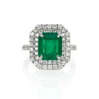 4.25 Ct. Emerald Natural Diamond Pave Ring, 14K White Gold Video