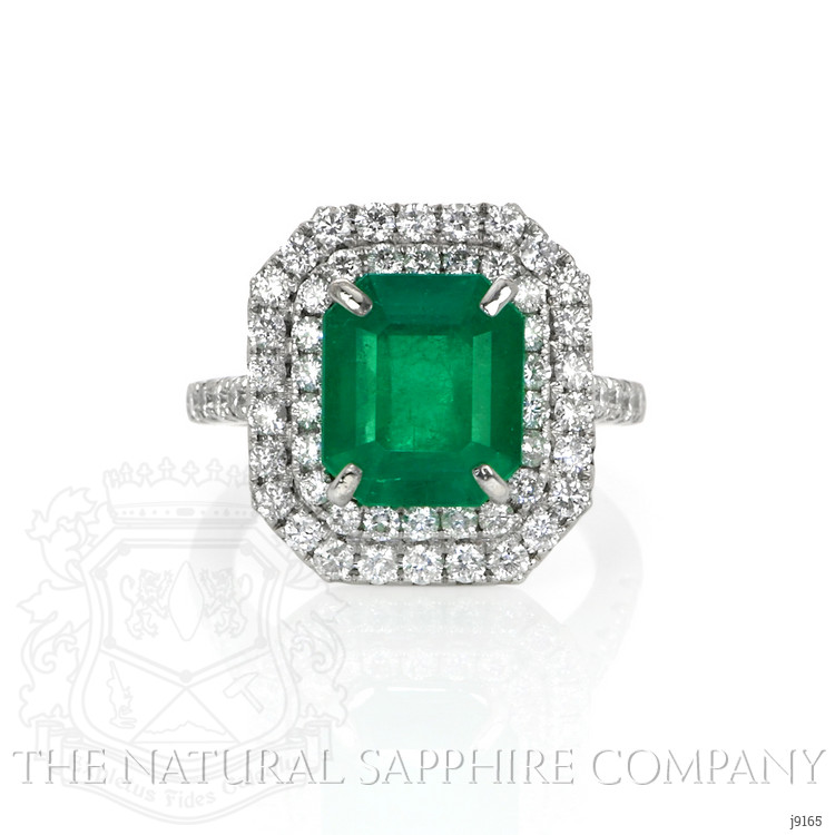 4.25 Ct. Emerald Natural Diamond Pave Ring, 14K White Gold