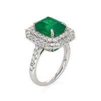 4.25 Ct. Emerald Natural Diamond Pave Ring, 14K White Gold Image