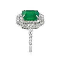 4.25 Ct. Emerald Natural Diamond Pave Ring, 14K White Gold Image