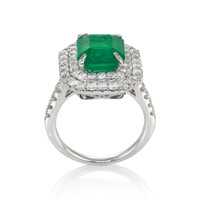 4.25 Ct. Emerald Natural Diamond Pave Ring, 14K White Gold Image