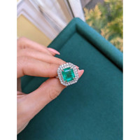 4.25 Ct. Emerald Natural Diamond Pave Ring, 14K White Gold Life Style